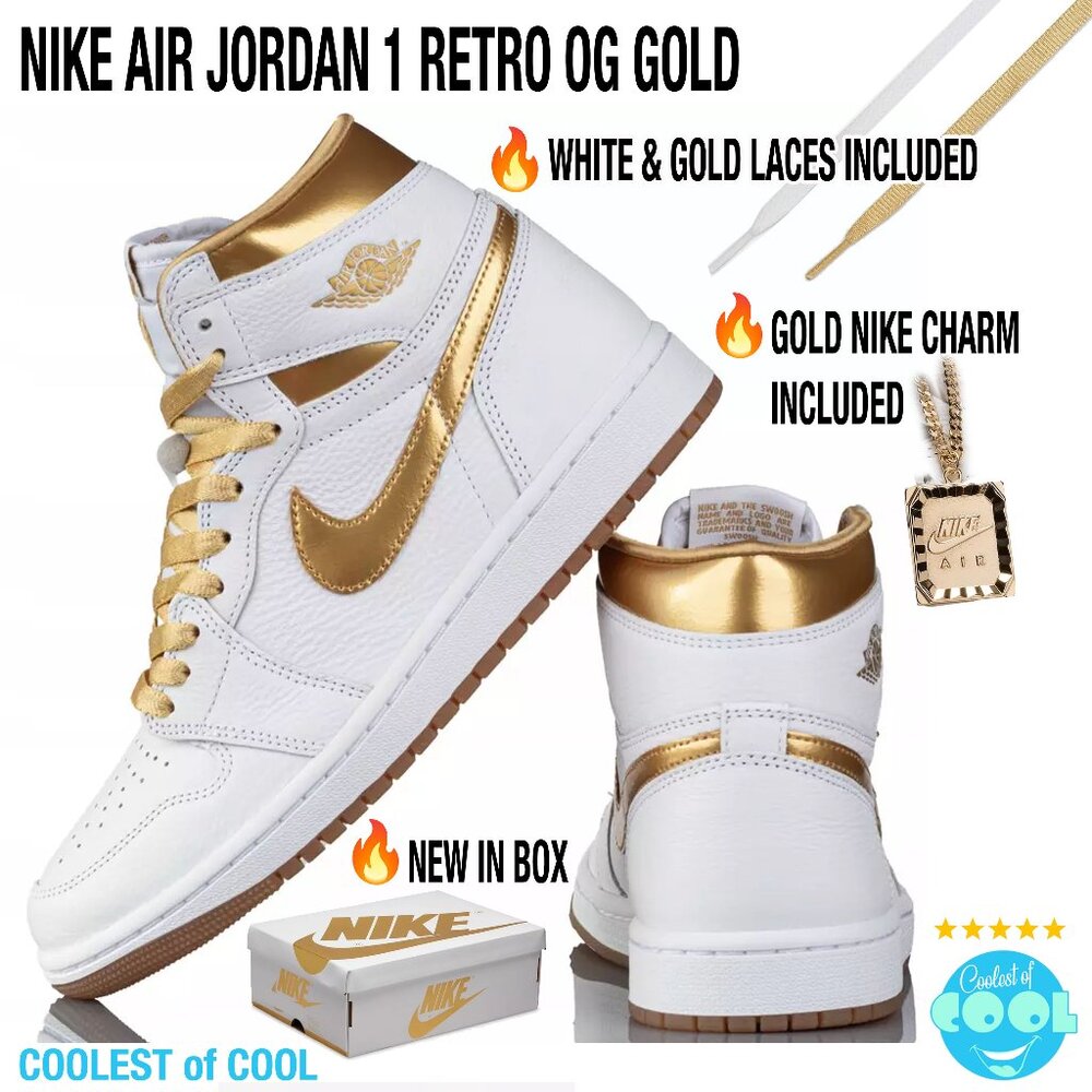 Nike Air Jordan 1 Retro OG High Shoes White Metallic Gold FD2596-107 New in Box